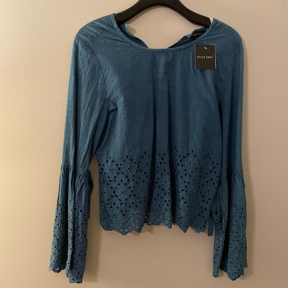 Blue dress shirt with lace bottom